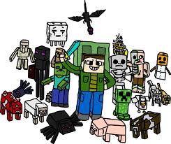 Imagen en la que aparecen muchos personajes de Minecraft.
