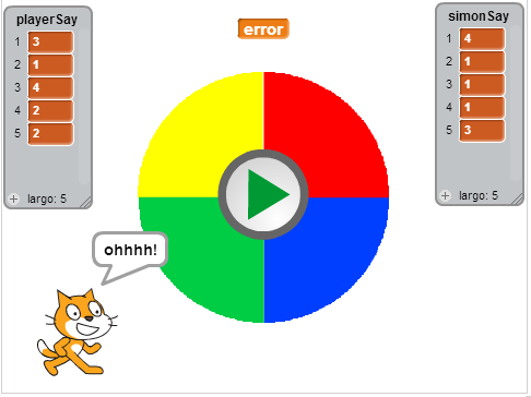 Clase extraescolar de programación, ejercicio de programación, comparación de listas con Scratch